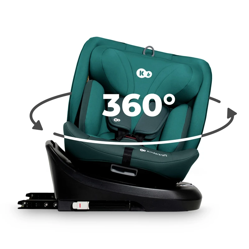 Kinderkraft I-Grow Child Car Seat, I-Size 40-150 cm, 360 Degree Rotation, Isofix, Base Station, RWF and FWF, Special Safety Systems, Easy to Clean, from Birth Group 0/1/2/3 0-36 kg, Green