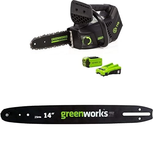 Greenworks GD40TCSK2 Cordless Top Handle Chainsaw with Brushless Motor, 25cm Bar Length, 40V 2Ah Battery & Charger + Greenworks Original 25cm Guide Bar