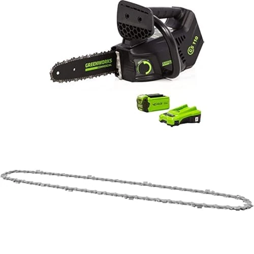 Greenworks GD40TCSK2 Cordless Top Handle Chainsaw with Brushless Motor, 25cm Bar Length 40V 2Ah Battery & Charger + Greenworks Replacement 25cm Chain