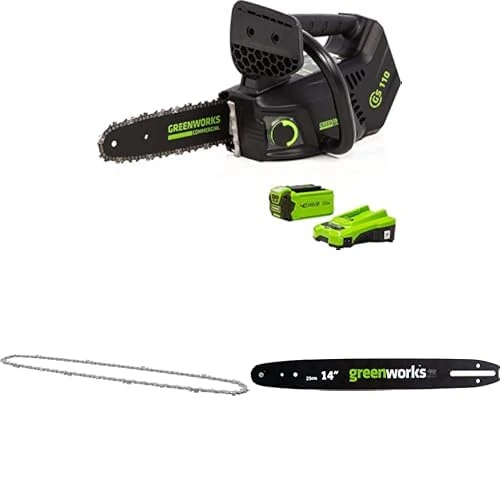 Greenworks GD40TCSK2 Cordless Top Handle Chainsaw with Brushless Motor, 25cm Bar Length, 40V 2Ah Battery & Charger + Greenworks Replacement 25cm Chain+ Greenworks Replacement 25cm Bar