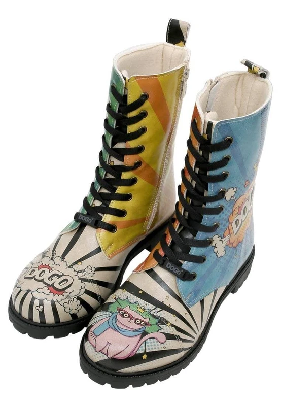 DOGO Women's Vegan Leather Multicoloured Long Boots Cool Pattern, Multicolored, 6 UK