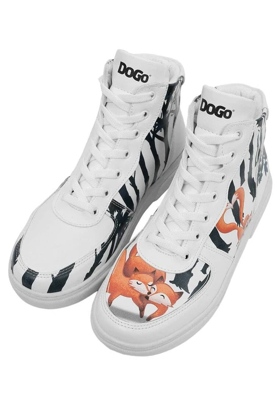 DOGO Women's Vegan Leather White High Sneakers - Cuddling Season Pattern, Multicolored, 4 UK