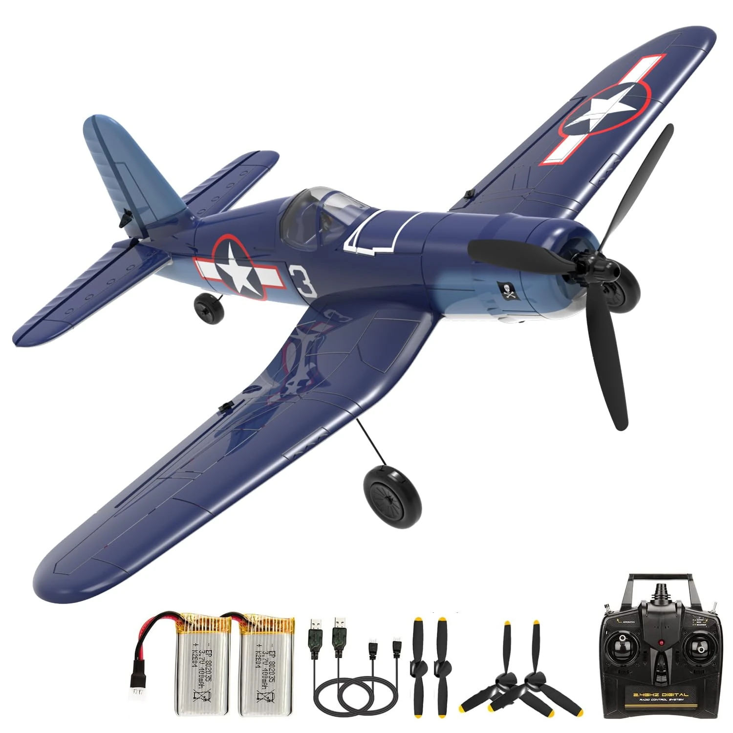 fisca P51D RC Plane, 4CH RC Plane with High Speed Motor, Remote Controlled Plane with Xpilot Stabilisation System & Aerobatics, Remote Controlled Aircraft Children (Navy Blue)