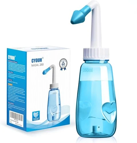 CYOUH Sinus Rinse Kit Neti Pot 260ml + 60 Salt Packets - Green