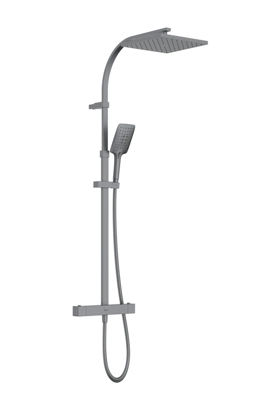 Quadrato Safe Touch Adjustable Thermostatic Rigid Riser Bar Shower Gun Metal
