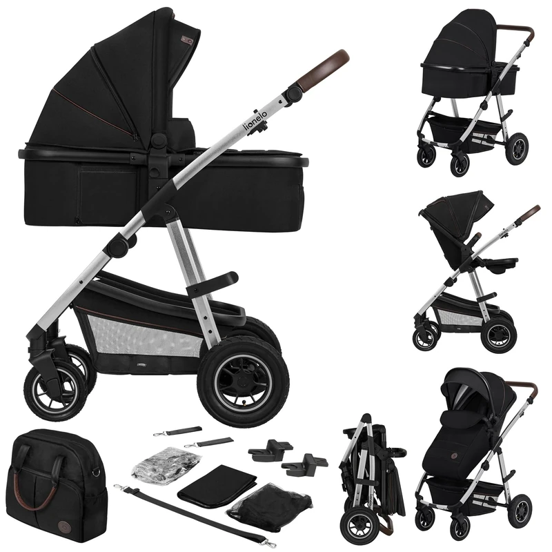 Lionelo Amber 2-in-1 Pram, Stroller & Carrycot Set – Lightweight Aluminium Frame, Reversible Seat, XXL Sun Canopy, 5-Point Harness, Shock-Absorbing Wheels, Raincover, Mosquito Net, Changing Mat & Bag