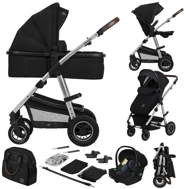 Lionelo Amber 3-in-1 Travel System Pram & Pushchair with Carrycot and Car Seat Astrid i-Size, Isofix Compatible, All-Terrain Pneumatic Wheels, One-Hand Fold, from Birth up to 22 kg