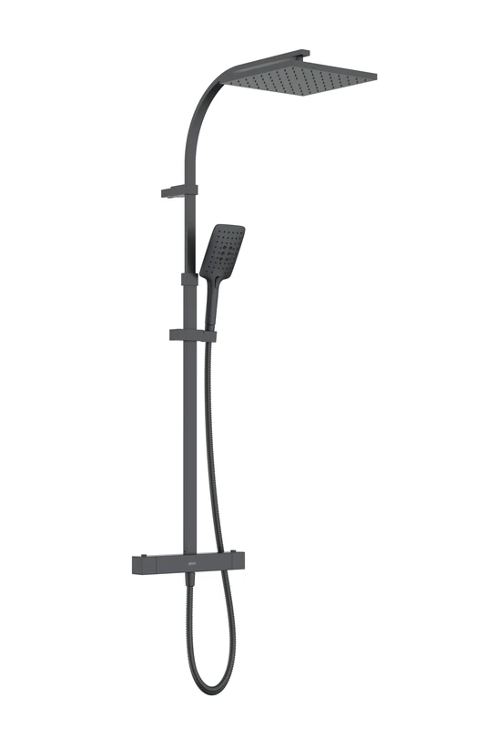 Quadrato Safe Touch Adjustable Thermostatic Rigid Riser Bar Shower Black