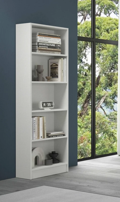 Dmora Camotes Bookcase, Office Shelf, Bookcase, Library 6 Shelves, Made in Italy, 57 x 25 x 186 cm, White