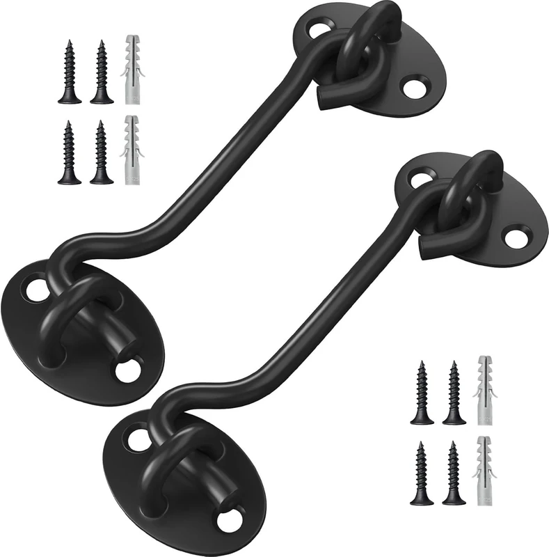 TOPYWMSP Hook and Eye Latch 2pcs 4 Inch Black Stainless Steel Cabin Hook for Door,Gate,Window(100mm)