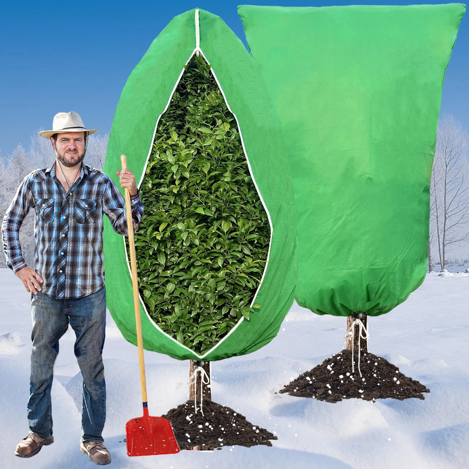 2PCS Plant Fleece Frost Protection -120 x 180cm 80gms With Zip Drawstring,Winter Garden Cloth Blanket Jacket Horticultural Bags Plant Covers for Outdoor Fruit Olive Tree Potted Shrub from Cold Weather