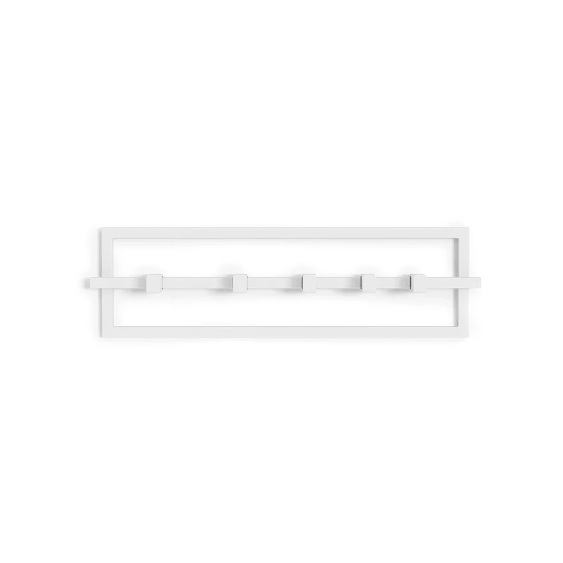 Wintem Wall Coat Rack 5 Hooks in White Steel 53 x 6 x 15 cm - Space-Saving Ideal for Hanging Jackets or Coats in The Bedroom or Entrance - Load Capacity Up to 2.2 kg per Hook