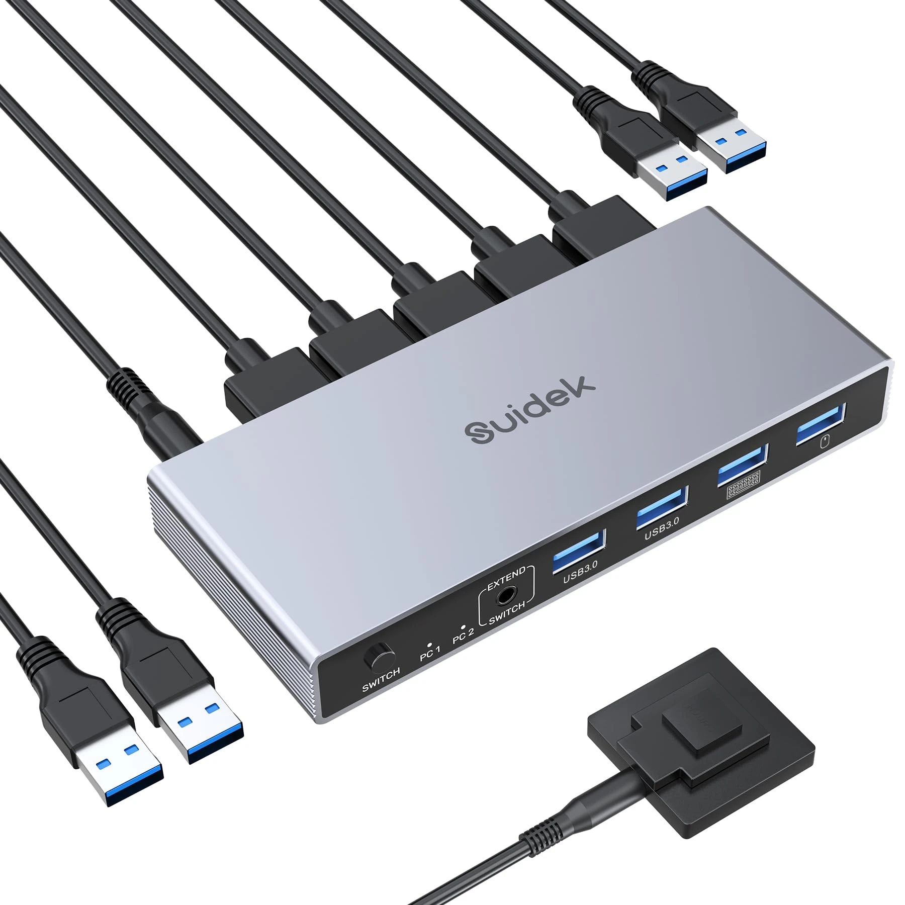 SUIDEK Displayport KVM Switch 1 Monitor 2 Computers 8K@60Hz, DP KVM Switch 2 in 1 Out, USB 3.0 KVM Switches with 4 USB Ports, Include Desktop Controller, 2 USB Cables and Power Adapter