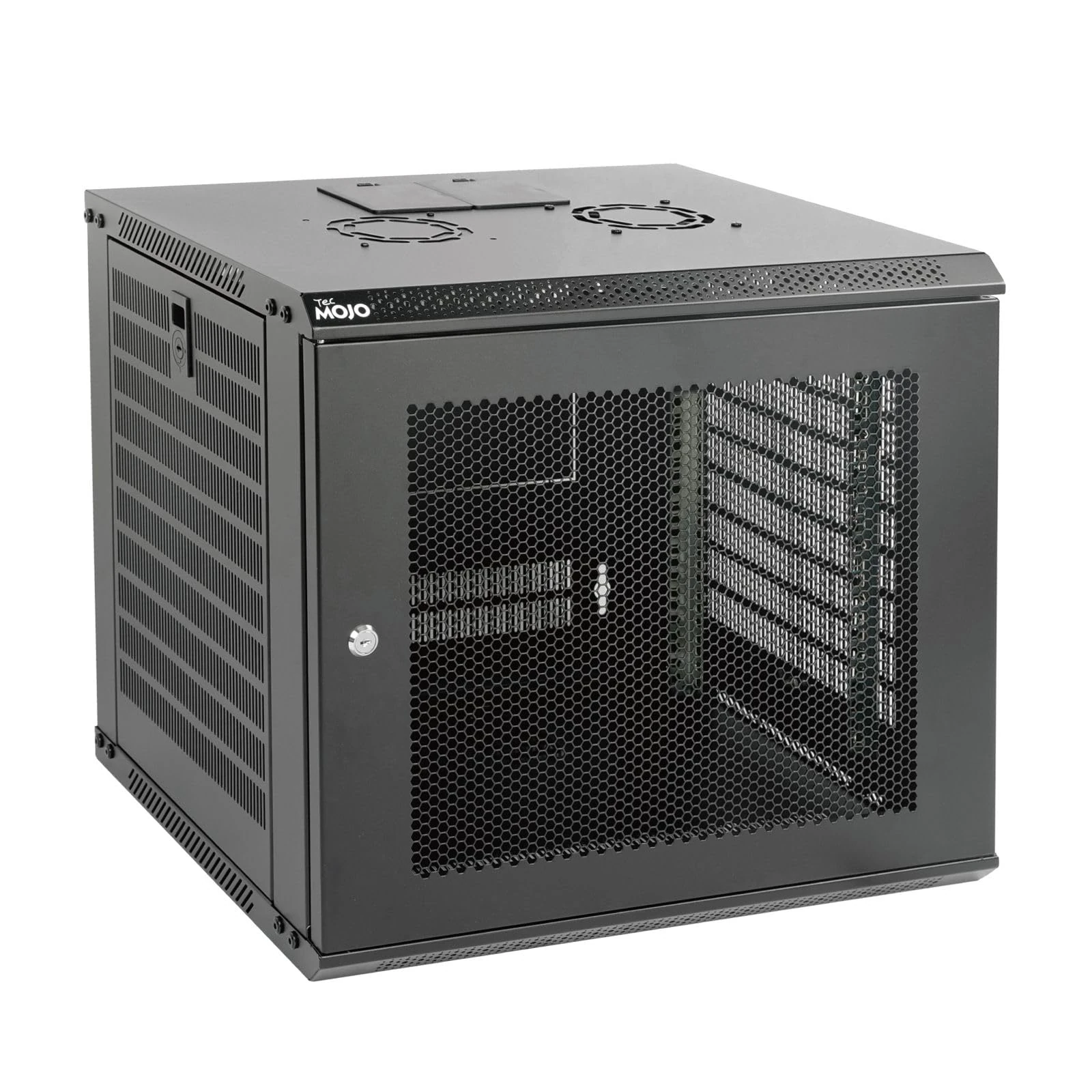 Tecmojo 9U Wall Mount Server Cabinet 450 Depth IT Network Rack Enclosure Lockable Door and Side Panels Black, Locable Mesh Door, for 19” IT Equipment, A/V Devices, Flat Package