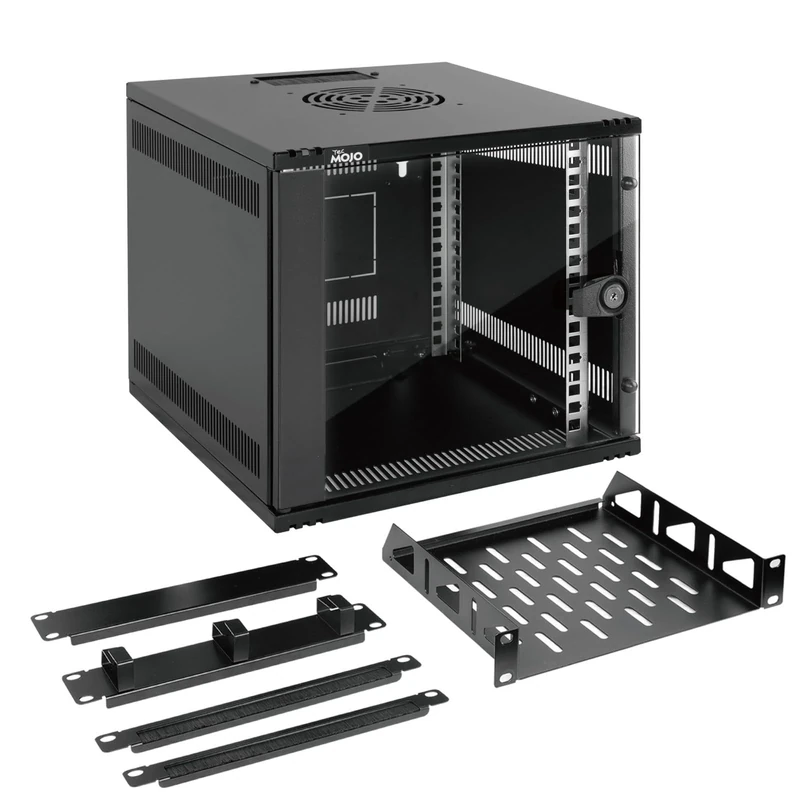 Tecmojo 6U 330mm Depth 10in Wide Wall Mount Data Cabinet, Network Cabinet with Rack Shelf, Brush Panels, Cable Organizer for 10'' AV/IT/Data NAS Devices, 50kg Capacity, Glass Door