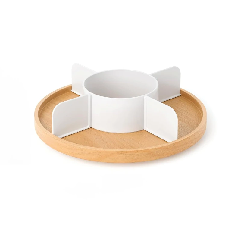 Wintem 30 cm Rotating Wooden Organizer with 5 Compartments – Organizer for Storing Items in the Bathroom in the Kitchen for Products such as Oil or Vinegar and Cosmetics or Perfumes – 360° Rotation - Image 1