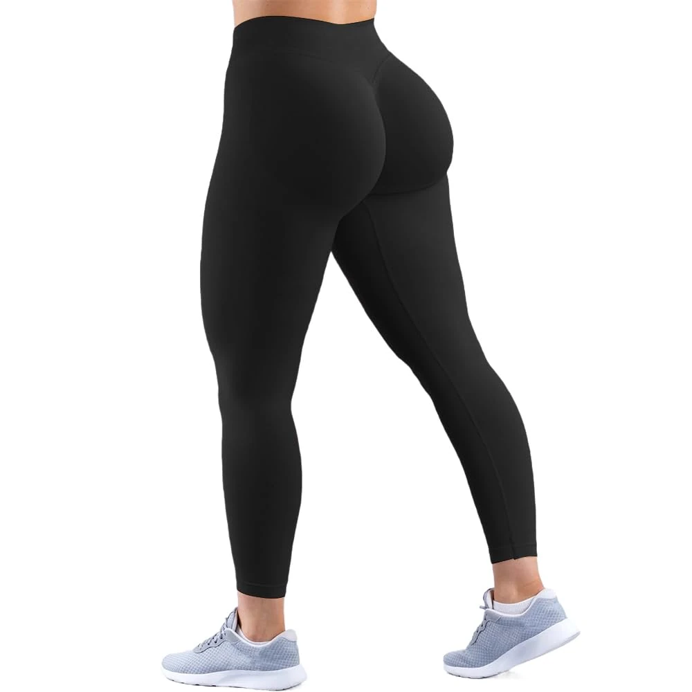 JN JANPRINT Women's Seamless Workout Leggings Running Leggings Hidden Scrunch Butt Lifting Medium Waist Tummy Control Gym Yoga Pants Black