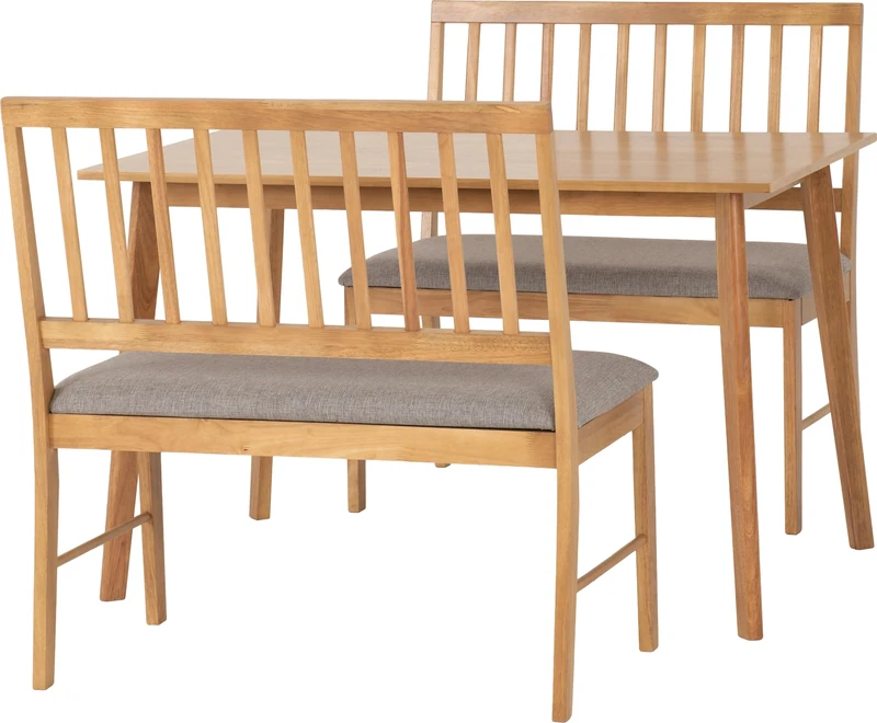 Seconique Austin 1+2 Dining Bench Set in Oak Effect/Grey Fabric