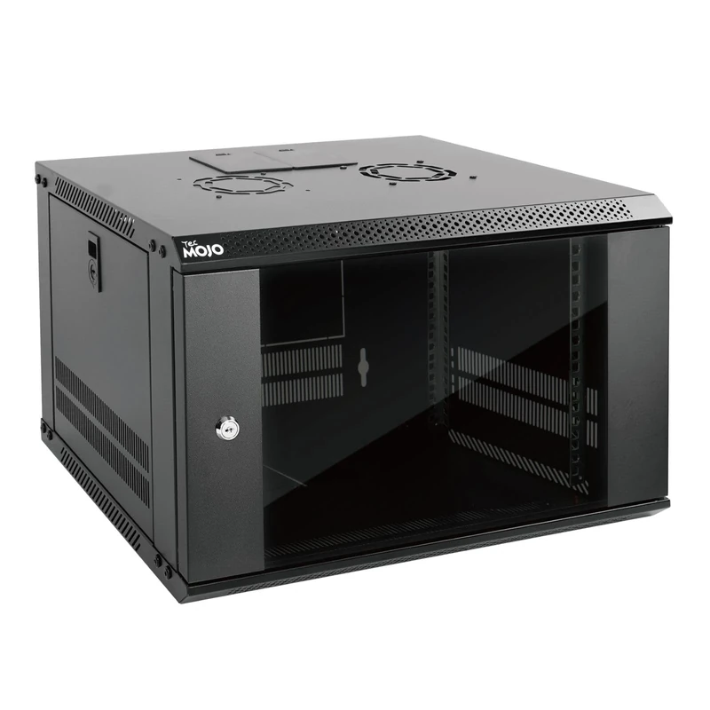 Tecmojo 6U 450mm Depth Wall Mount Server Cabinet IT Network Rack Enclosure, Lockable Door and Side Panels Black, Standard Glass Door, for 19” IT Equipment, A/V Devices, Flat Package
