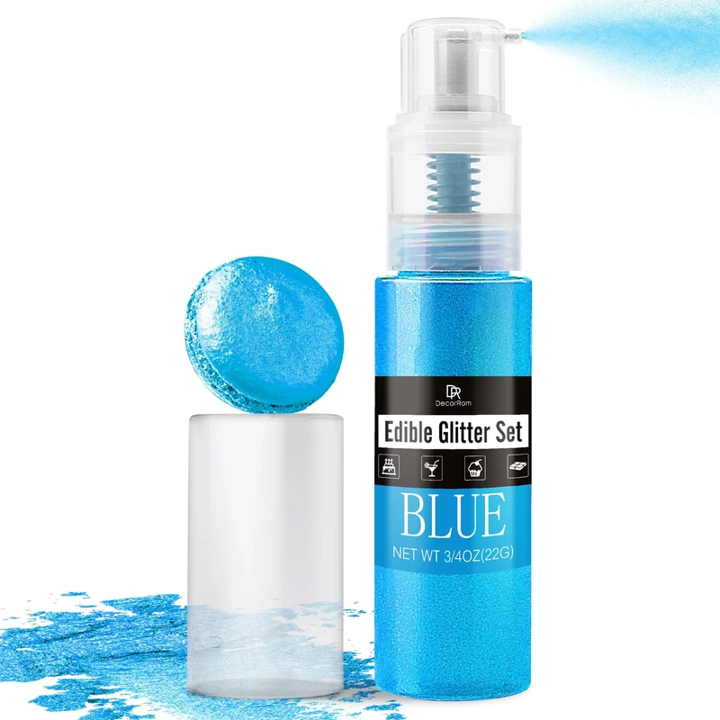 Edible Glitter Spray - 22g Luster Dust Edible Food Grade Glitter Shimmer Dust Powder for Cocktails, Drinks, Cake Decorating - Metallic Food Colouring Powder for Wine, Candy, Cookie, Icing (Blue)