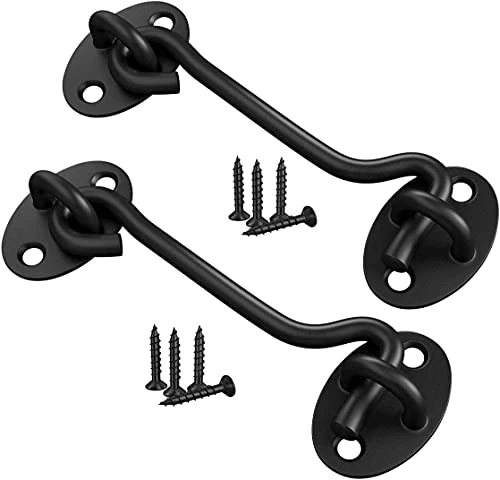 Black Cabin Hook and Eye Latch for Door,Windows (10inch 2pcs)