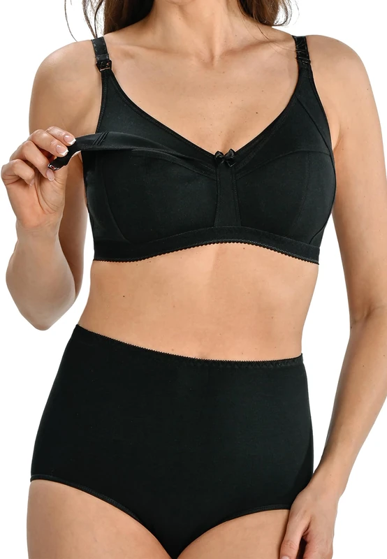 Teyli Nursing Bras - Maternity Bras Without Underwires - Pregnancy Bra Adjustable Straps - Soft Cotton Nursing Bra Black 38H