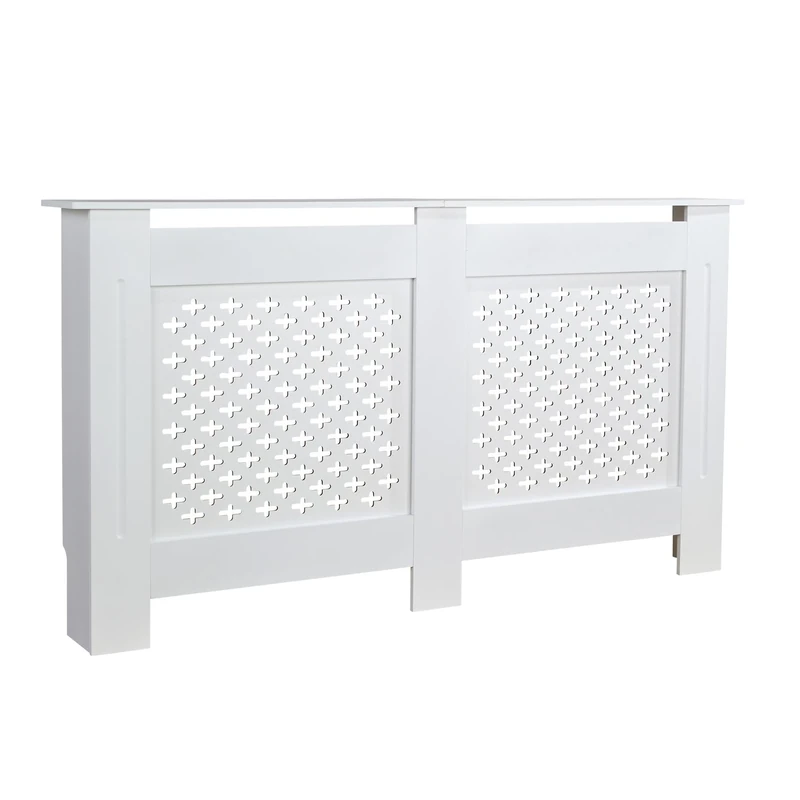 Home Source Radiator Cover Wooden Wall Cabinet Shelf Decorative Grill, White, Large 152cm