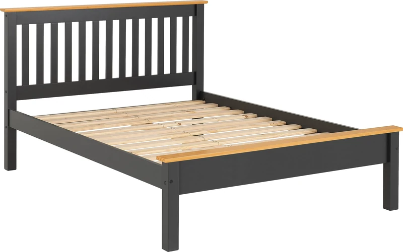 Seconique Monaco 4' Bed Low Foot End in Dark Grey/Oak Effect - SMALL DOUBLE