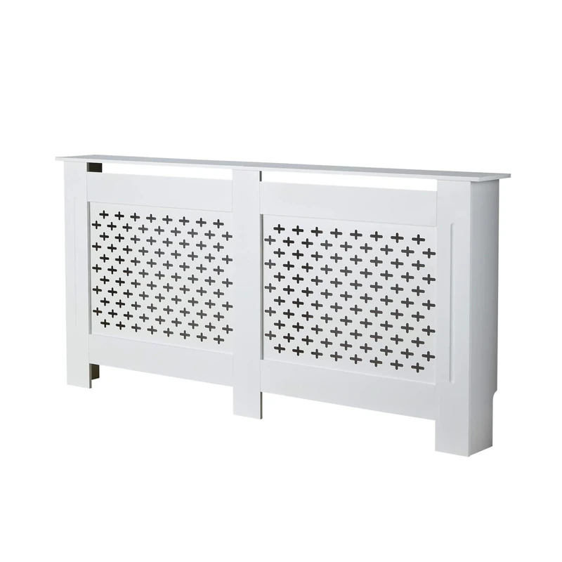 Home Source Radiator Cover Wooden Wall Cabinet Shelf Decorative Grill, White, Extra Large 172cm
