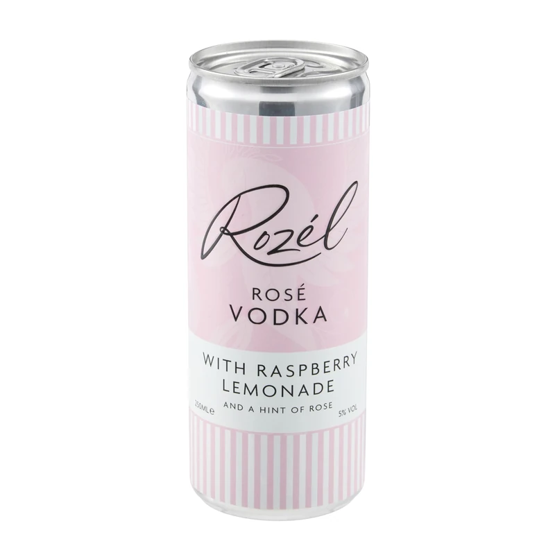 Rozél Rosé Vodka with Raspberry & Rose Lemonade, Premixed Cocktail in a Can, Ready-To-Drink Raspberry Flavoured Vodka & Mixer, Sparkling Fruit Flavoured 5% Low Alcohol Drink, Pink Cocktail Mix, 250ml