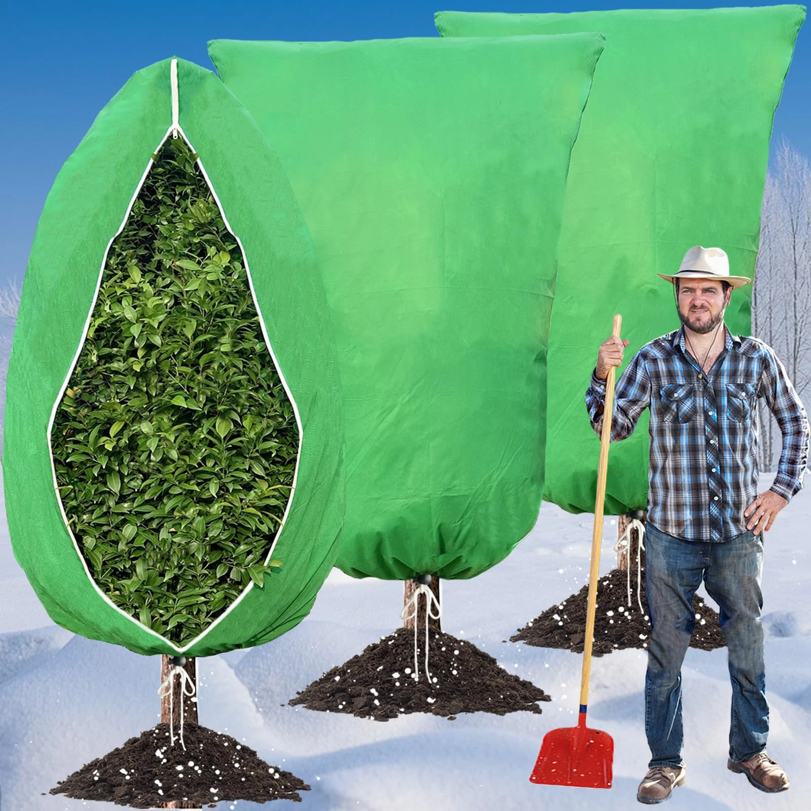 3PCS Plant Fleece Frost Protection -120 x 180cm 80gms With Zip Drawstring,Winter Garden Cloth Blanket Jacket Horticultural Bags Plant Covers for Outdoor Fruit Olive Tree Potted Shrub from Cold Weather