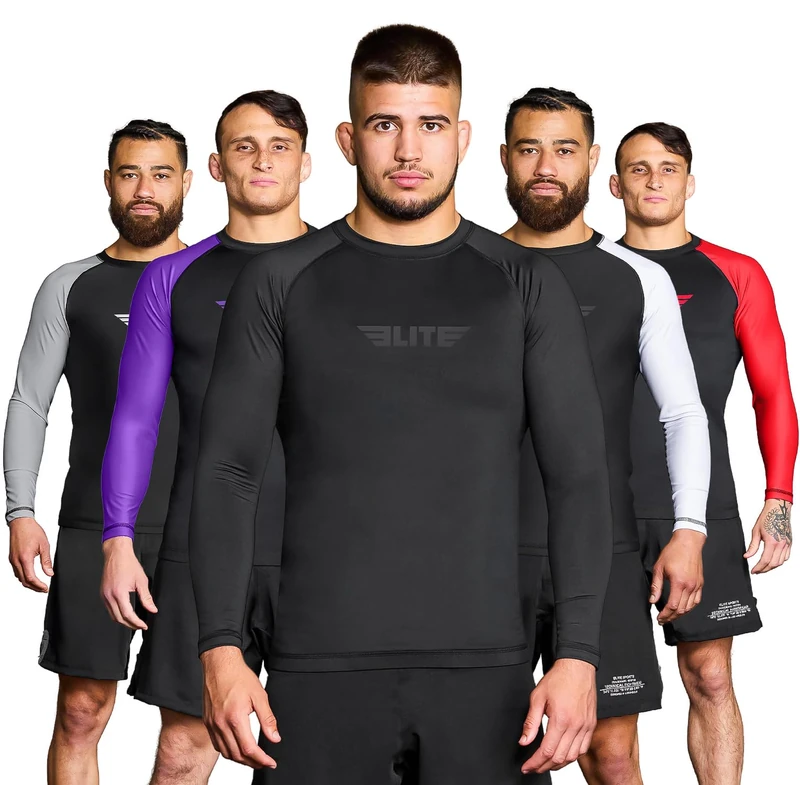 Elite Sports Men's Jiu Jitsu BJJ Rash Guard, Long Full Sleeve Compression Shirt for Sports Nogi Training, IBJJF Rank Color - Image 1