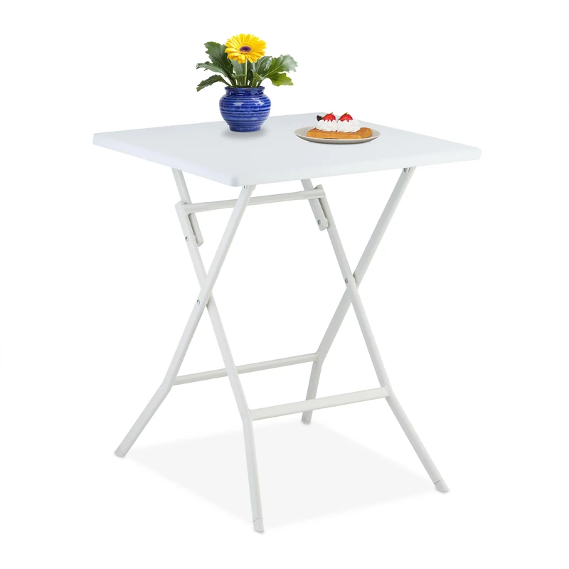 Relaxdays Garden Table, Foldable, HWD: 73 x 62 x 62 cm, Plastic, Steel, Weatherproof, Fits 4 People, Camping, White - Image 1