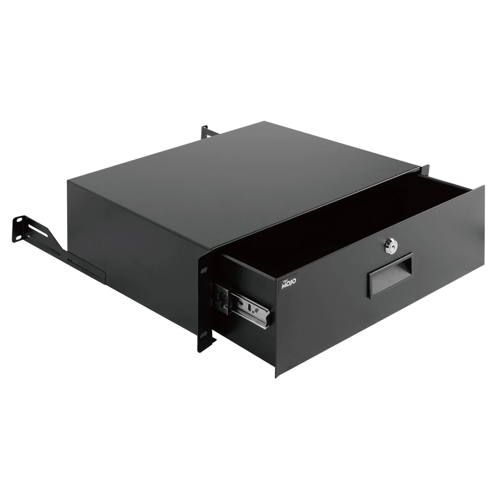 Tecmojo 3U Rack Drawer, Rack Mount for 19in Network/Server/AV Rack or Cabinet Enclosure, Lockable with Rear Support - Load-Bearing 22lb(10kg), with Cable Entry and Management Holes, Black