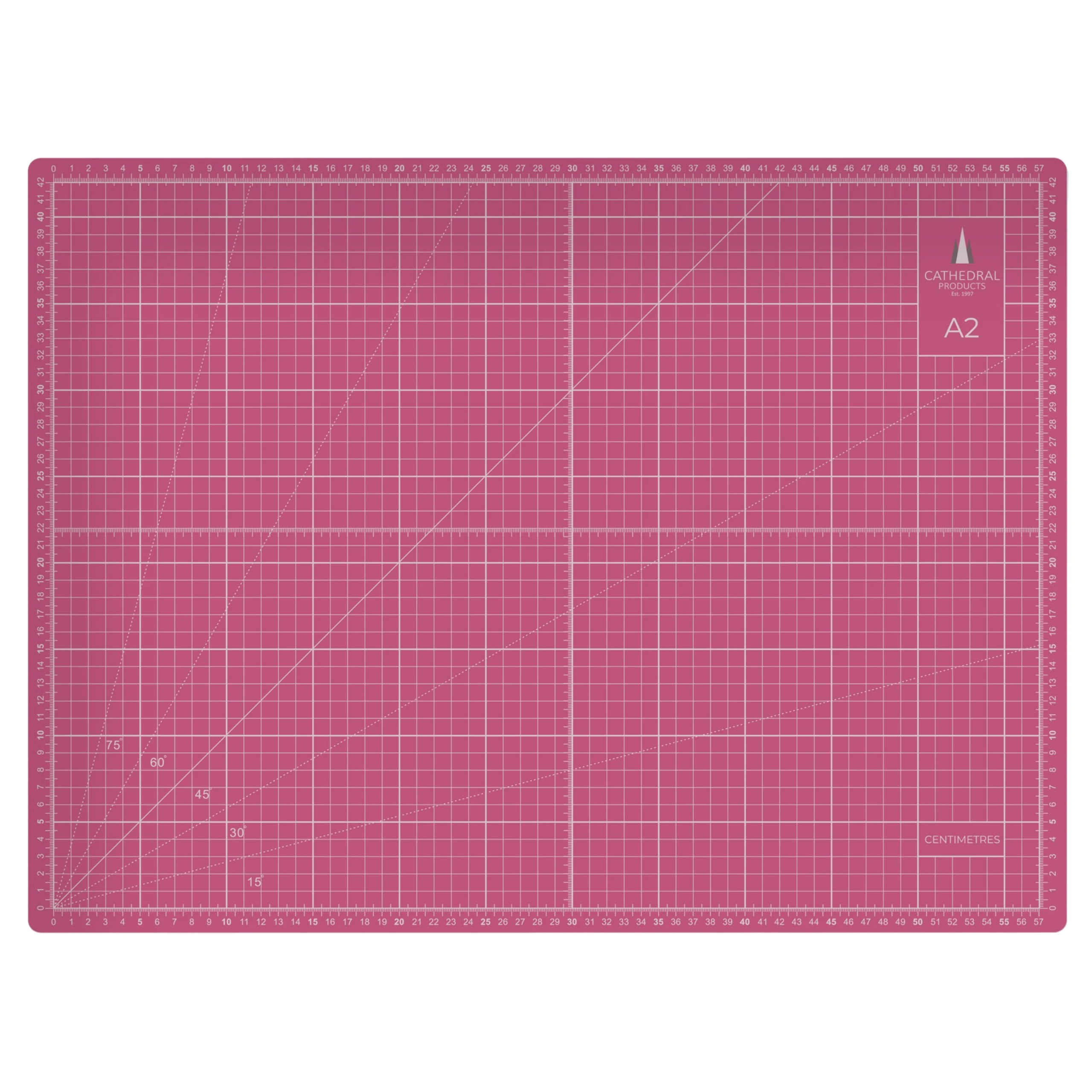 Cathedral Products A2 Double-Sided Self-Healing Cutting Mat | 3mm Thick | Metric and Imperial Grids | Pink