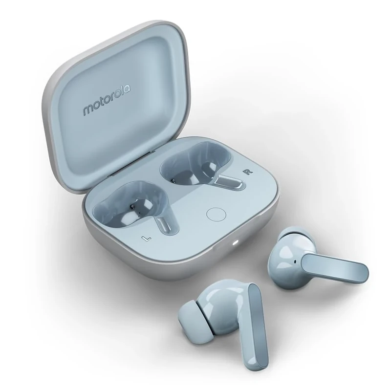Motorola Moto Buds, Wireless Earphones, Immersive Sound with Dolby Atmos, Noise Reduction, 42 Hours Battery Life, 3 Microphones, Sky Blue [French Version]