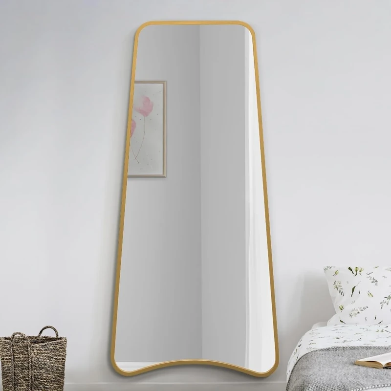 MirrorOutlet The Coartans - Gold Metal Isosceles Trapezoid Framed Rectangular Wall Mirror 71" X 34" (180CM X 85CM) Silvered Mirror Glass. Extra Large.