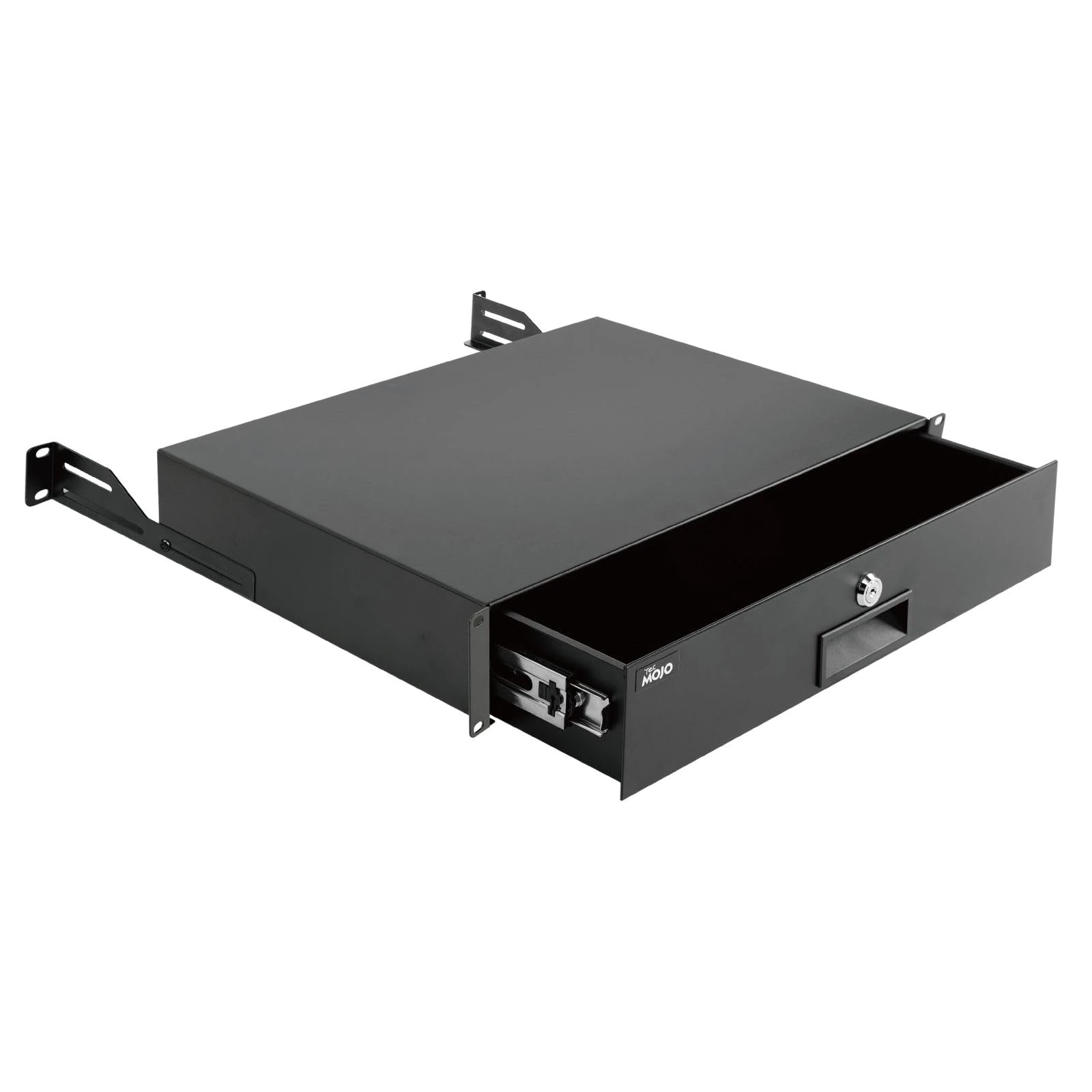Tecmojo 2U Rack Drawer, Rack Mount for 19in Network/Server/AV Rack or Cabinet Enclosure, Lockable with Rear Support - Load-Bearing 22lb(10kg), with Cable Entry and Management Holes, Black
