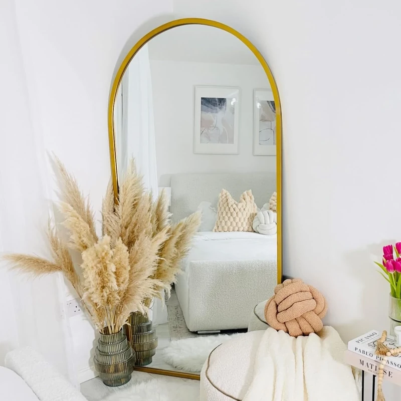 Elegant Gold Arched Wall Mirror | Large 180 x 90cm Framed Oversized Mirror | Decorative Arch Mirror for the Home or Garden