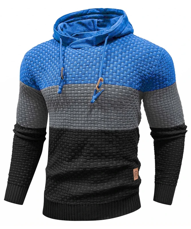 HYPESTFIT Men's Hoodies Pullover Long Sleeve Hooded Colour Block Knitted Sweatshirt Top Casual - Image 1