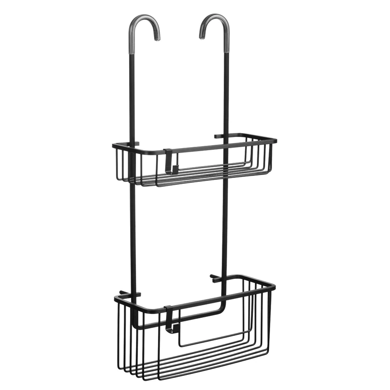 TATAY Shower Caddy 2 Tiers Aluminium | Resists Humidity and Corrosion | Supports 8 kg | Easy No-Drill Installation | Modern | Hanging Shower Basket with Efficient Drainage | 28 x 15.5 x 56 cm - Black