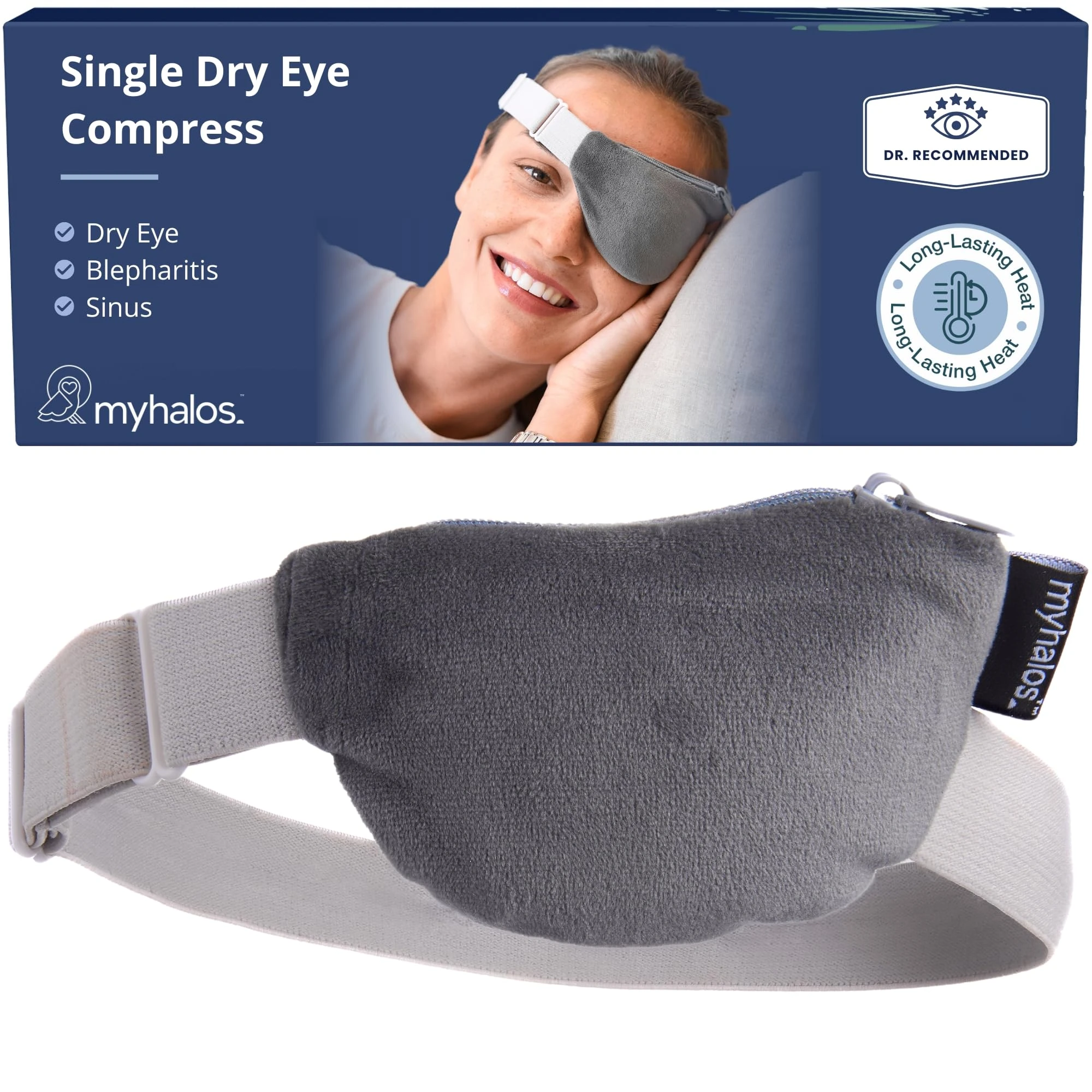 MyHalos Heated Eye Mask for Dry Eyes - Stye Treatment - Washable & Reversible Moist Heat Blepharitis Mask