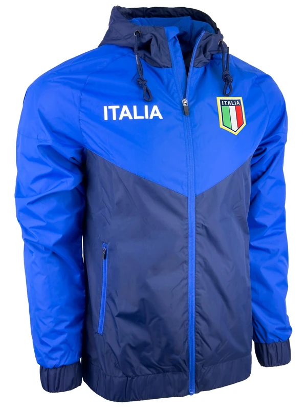 Just 4 Kicks Men's Italy Windbreaker Jacket, Italia Lightweight Waterproof Hooded Rain Jacket, Blue, M - Image 1