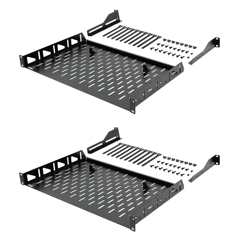 Tecmojo 1U 2Pack Cantilever Shelf, 304.8mm Depth, 19inch Rack Mount with Anti-Slip Stops, Server and Network Rack Shelf, 110lbs(50kg) Capacity, Vented 1U, Black