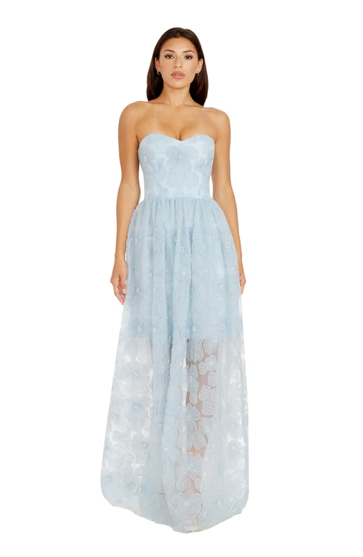 Dress the Population Women's Audrina Beaded Pansy Applique On Tulle, Maxi, Fit and Flare, Sweetheart Neck Dress, Pale Blue Multi, XX-Large, Pale Blue Multi, XXL - Image 1