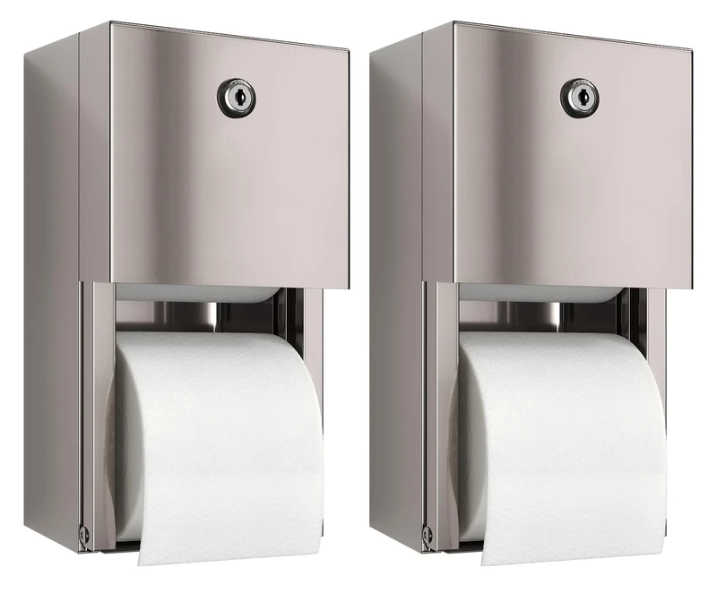Commercial Toilet Paper Dispenser (2-Pack), 2 Roll Stainless Steel Toilet Paper Holder. Wall Mount, Locking Tissue Dispensers for Bathroom/Restroom