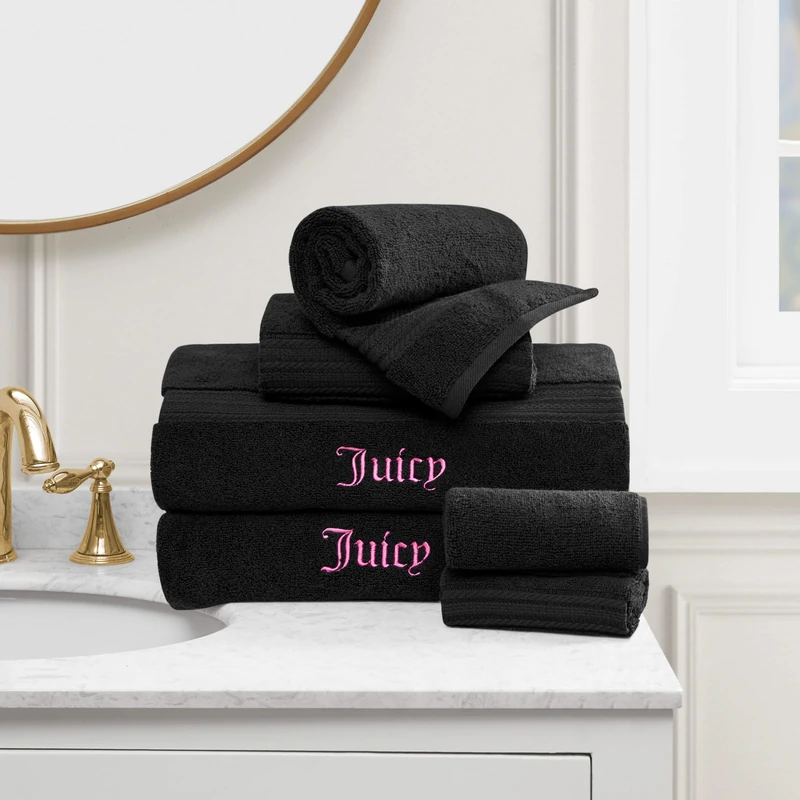 Juicy Couture Alyssa Luxurious 6 Piece Bath Towel Set - (2) Bath Towels, (2) Hand Towels, and (2) Washcloths - Black Premium Bathroom Towel Set - Image 1