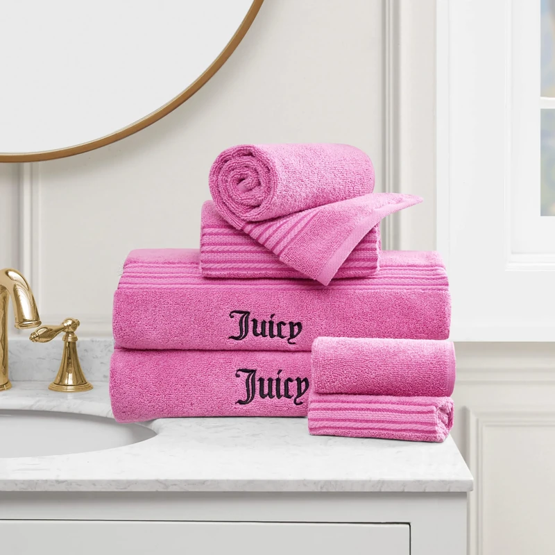 Juicy Couture Alyssa Luxurious 6 Piece Bath Towel Set - (2) Bath Towels, (2) Hand Towels, and (2) Washcloths - Hot Pink Premium Bathroom Towel Set
