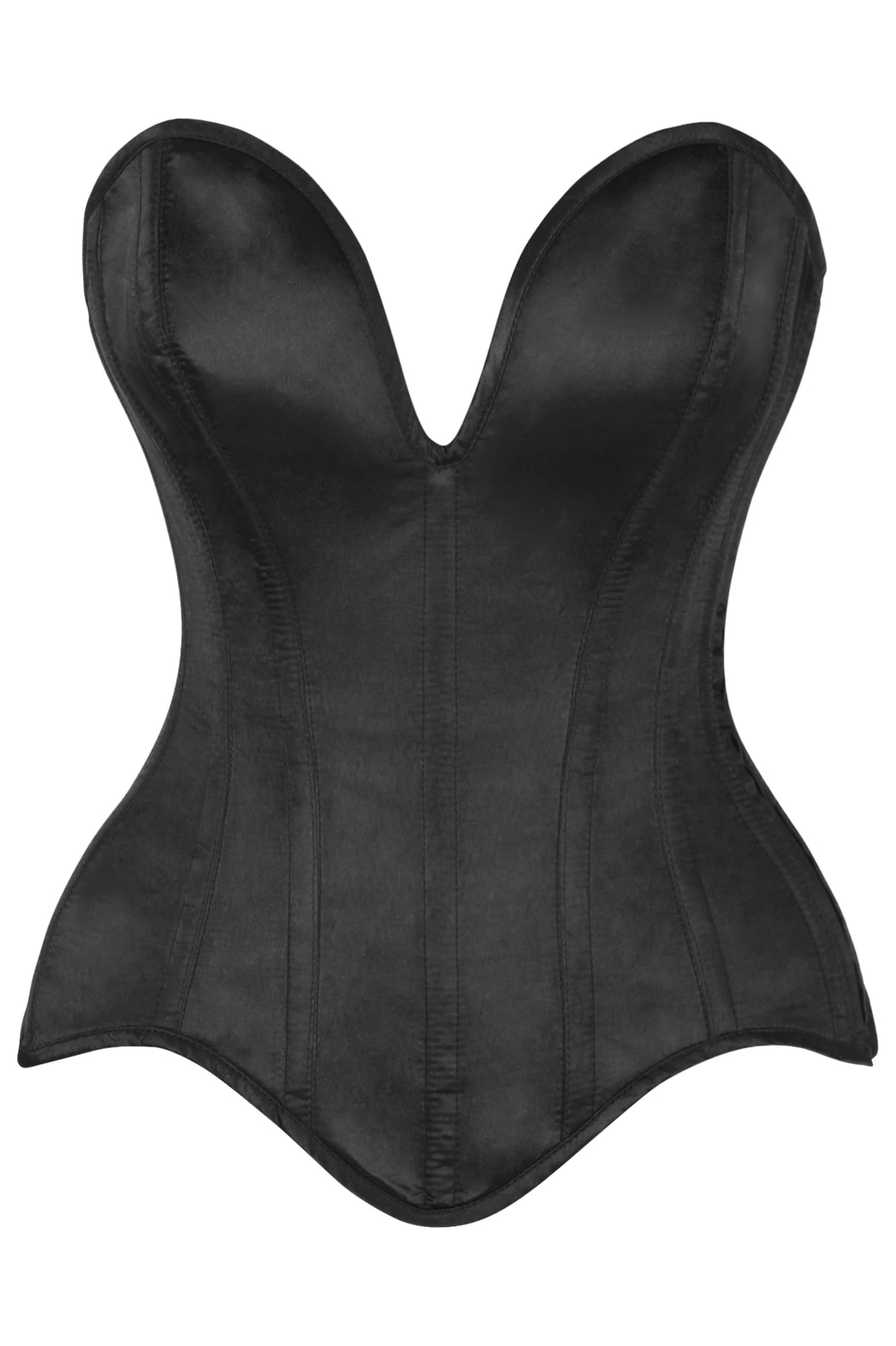 Daisy corsets Women's Top Drawer Steel Boned Black Satin Plunge Neckline Overbust Corset, XS