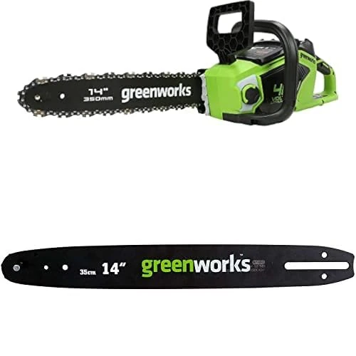Greenworks Cordless Chainsaw with Brushless Motor, 14 Inch (35cm) Bar Length Without 40V Battery & Charger + Greenworks 35cm Guide Bar for Chainsaw